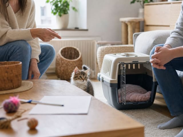 Trygt første møte med kattungen hjemme hos selger